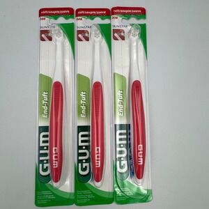 GUM End-Tuft Toothbrush 3 Pack Red Soft 308 NEW